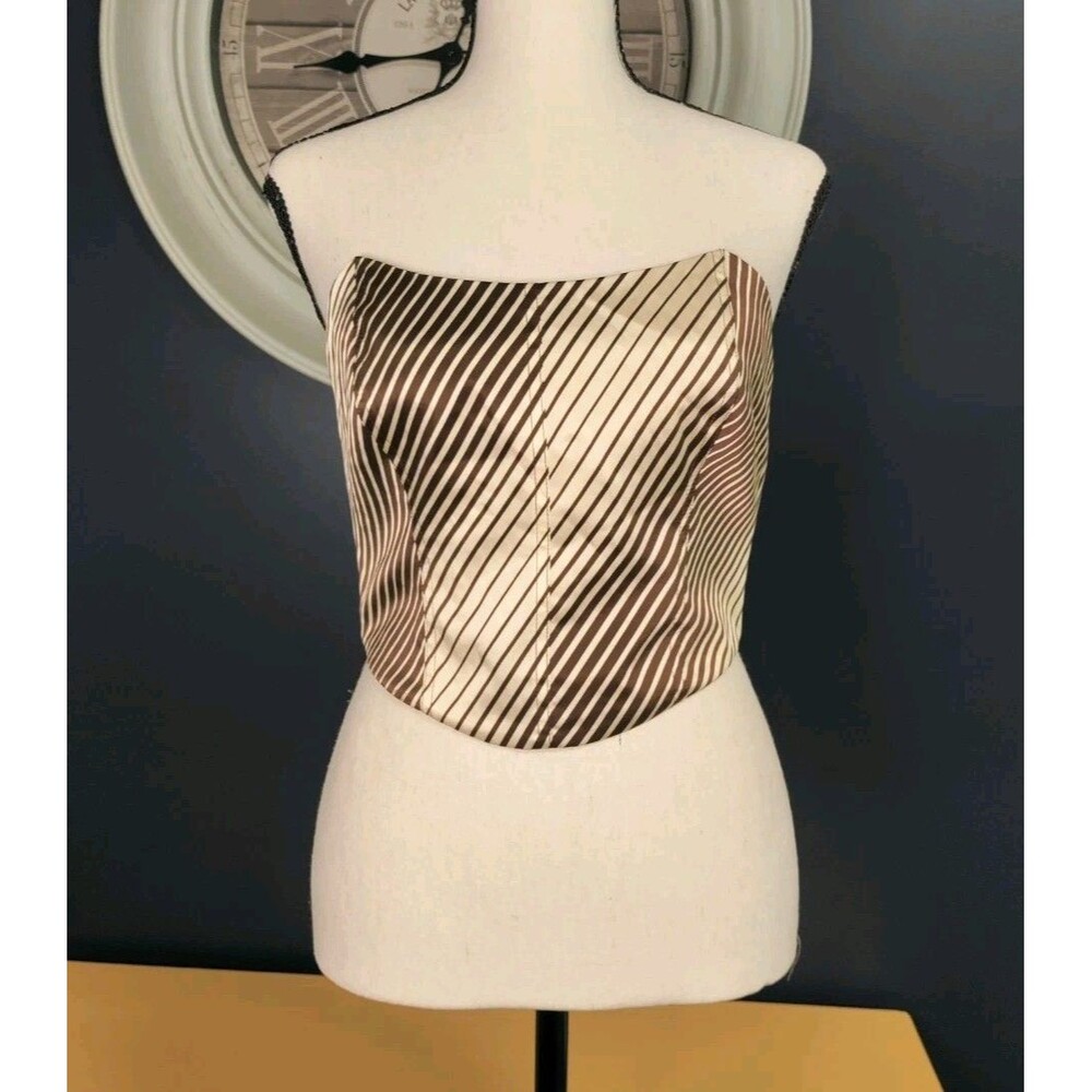 Reformation Maia 100% Silk Bustier Corset Top Size 4/S Brown Ivory Striped NWT